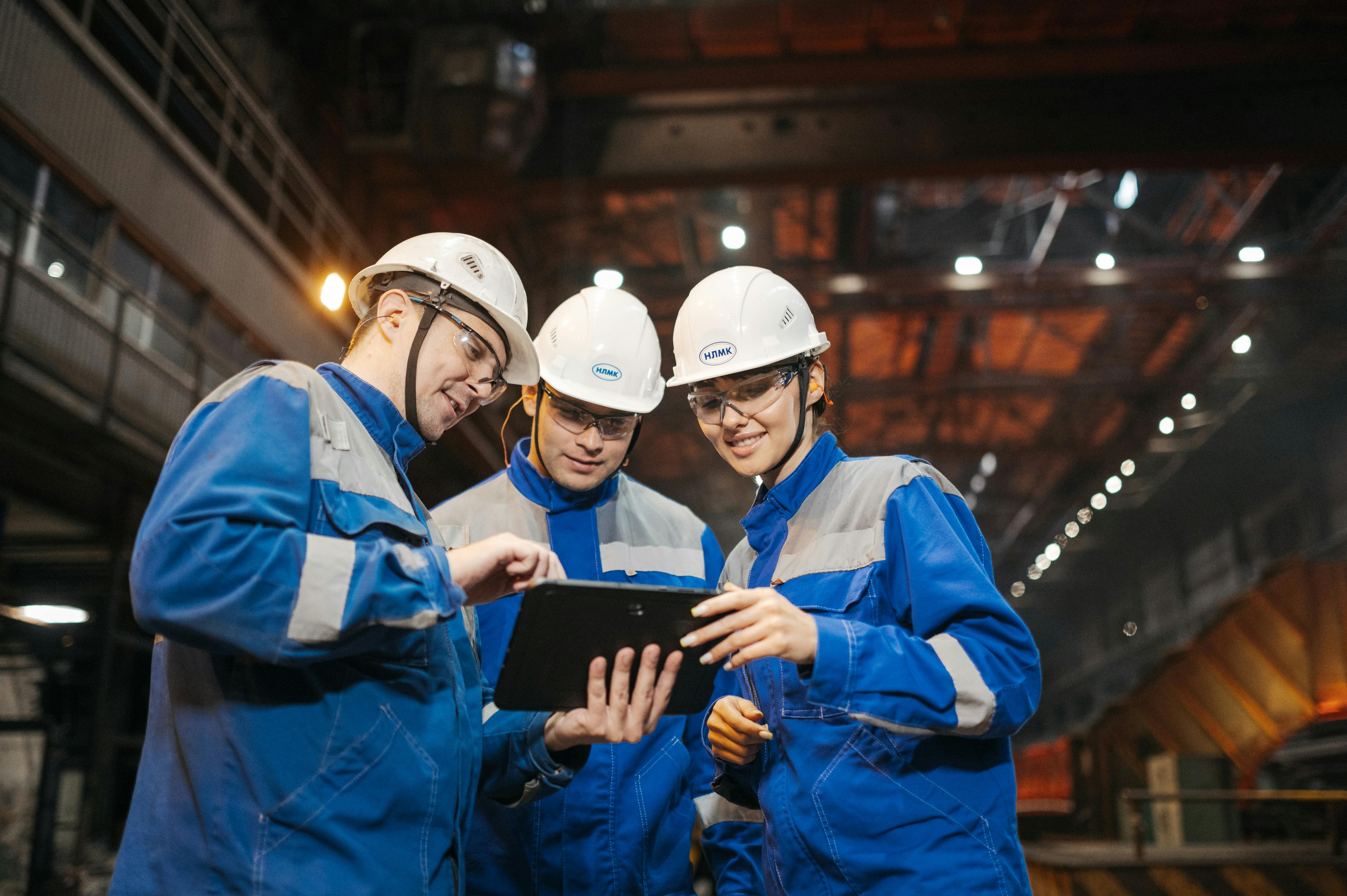 Engineers reviewing on the floor
